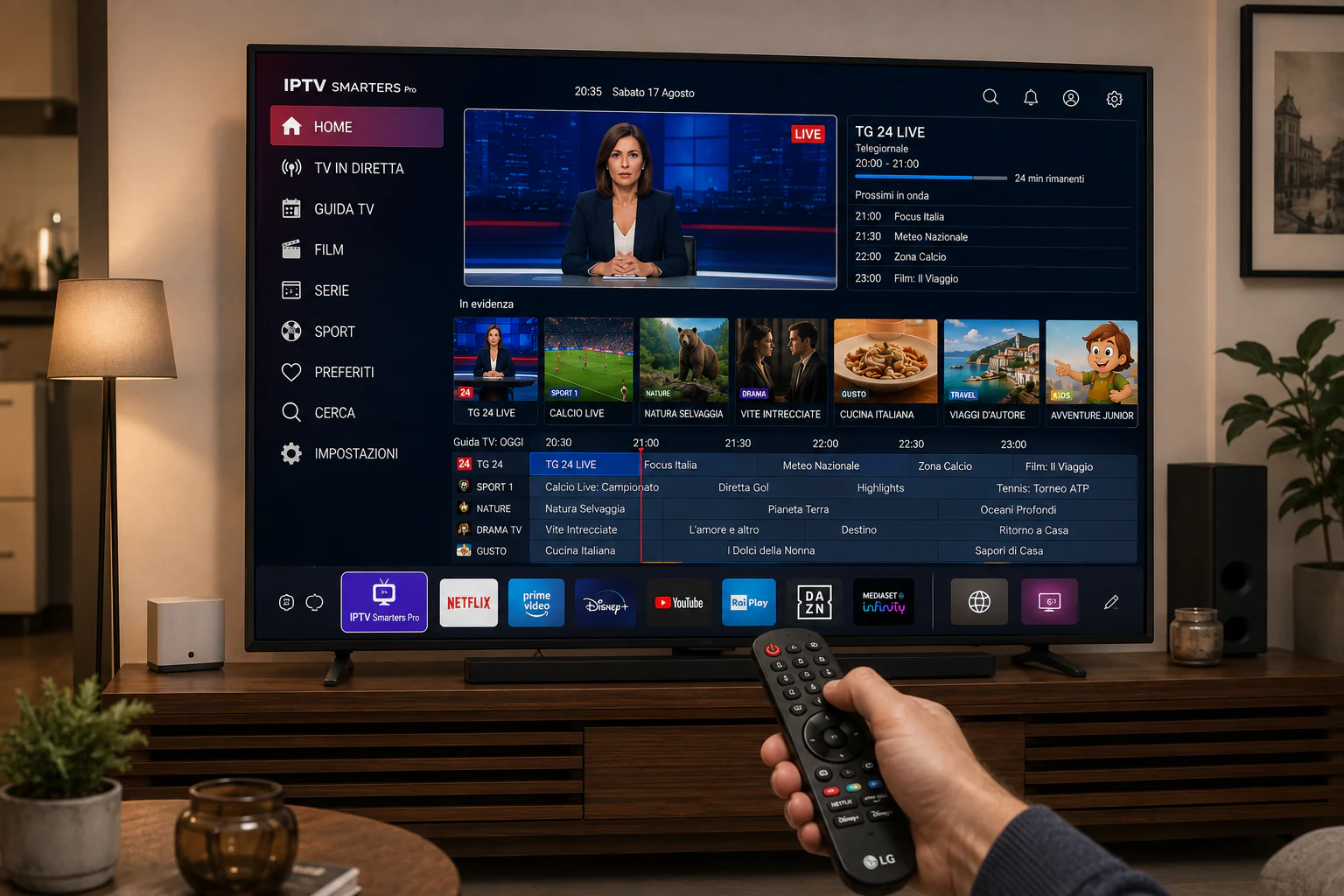 Smart TV LG webOS con applicazione IPTV aperta e Magic Remote