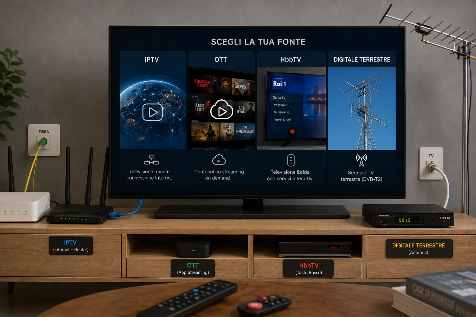 Smart TV con collegamenti IPTV, OTT, HbbTV e digitale terrestre