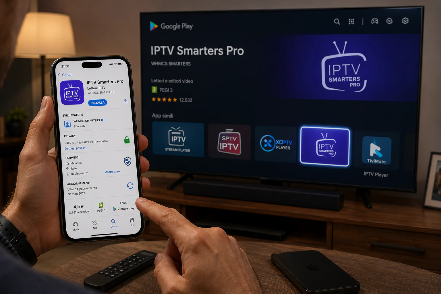 Verifica di un’app IPTV sicura sullo store tramite smartphone e televisore