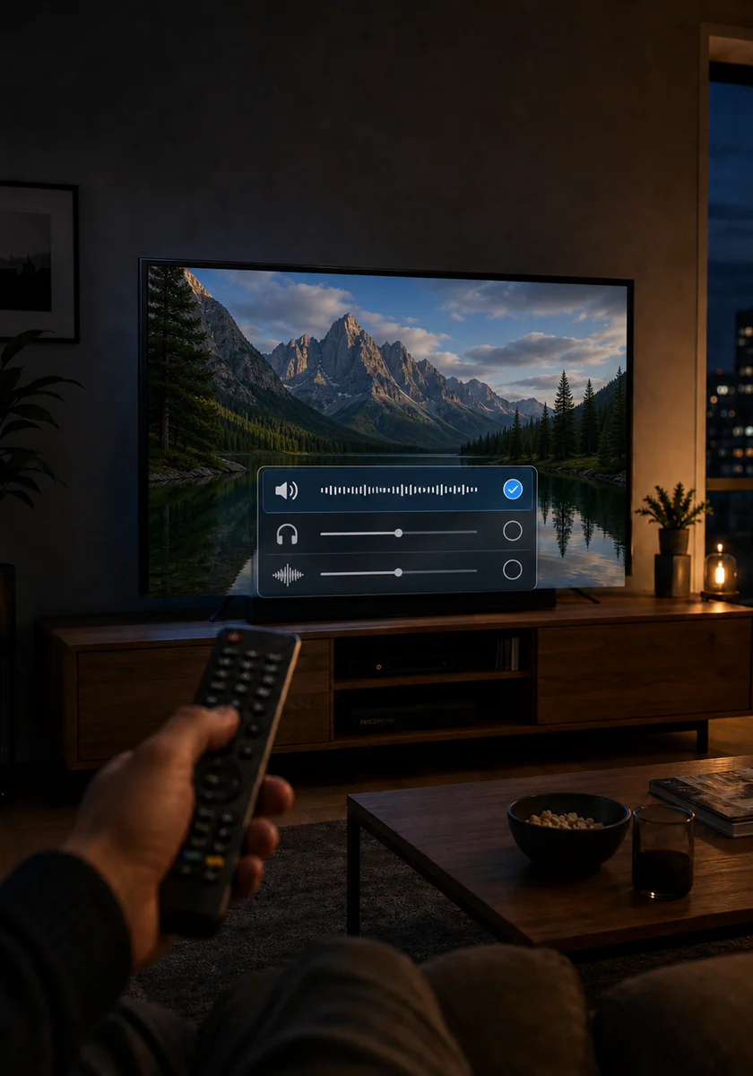Controllo della traccia audio durante una prova IPTV su Smart TV