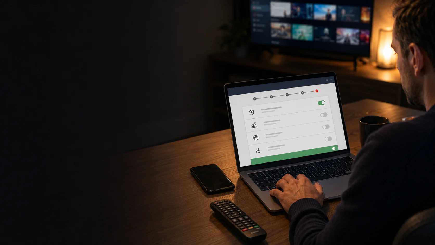 Preferenze di navigazione e protezione dei dati aperte su laptop in un ambiente domestico